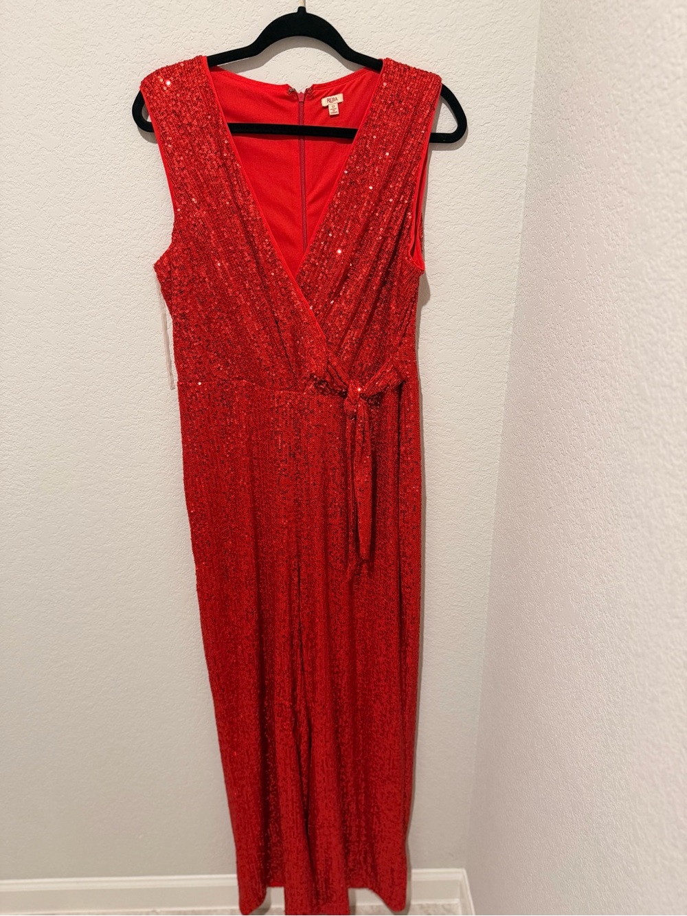 Sleeveless Red Sequin Wrap Maxi Dress with Tie Waist